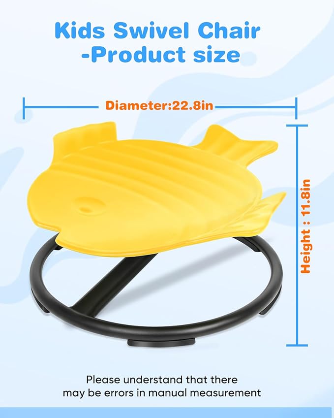 Kids Swivel Chair, Spin Sensory Chair, Spin Chair for Kids Autism,Yellow Metal Base Wobble Stool for Improving 3+ Years Old Kid's Physical Coordination, Ideal Companion for Autism Children