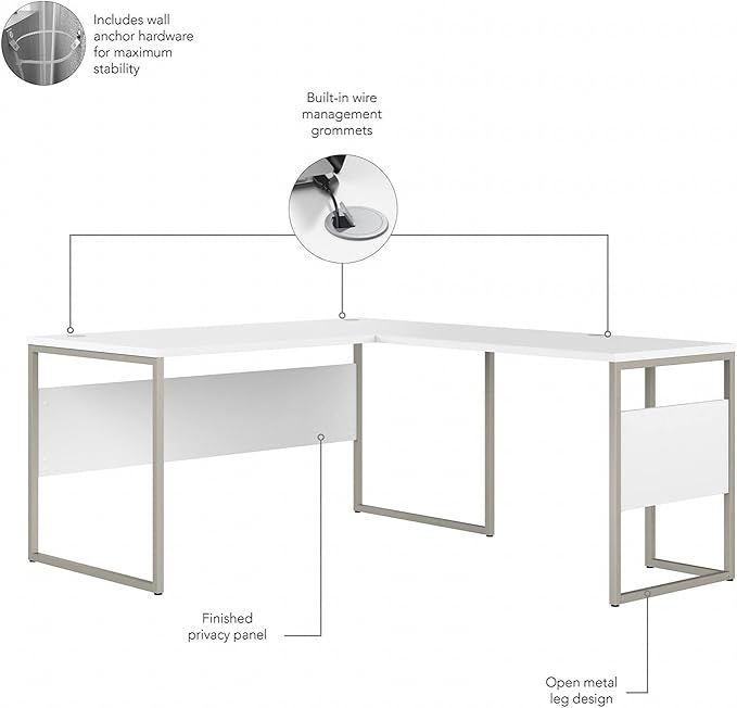 Bush Business Furniture Hybrid L Shaped Table Desk with Metal Legs, 60W x 30D, White
