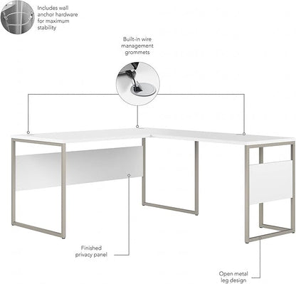 Bush Business Furniture Hybrid L Shaped Table Desk with Metal Legs, 60W x 30D, White