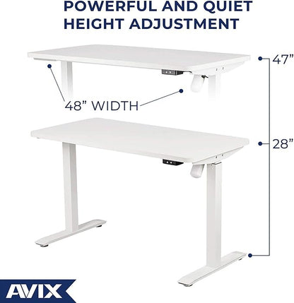 AVIX Whole Piece Electric Standing Desk, 48 x 24 Inches Height Adjustable Desk, Sit Stand Desk Home Office Desks, White