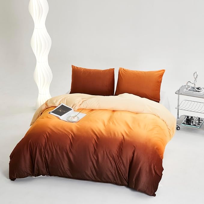 Wellboo Orange Gradient Comforter Sets Queen Yellow and Orange Velvet Bedding Comforters Women Modern Plain Orange Brown Flannel Quilts Farmhouse Abstract Art Orange Plush Blanket Winter Fuzzy Bed