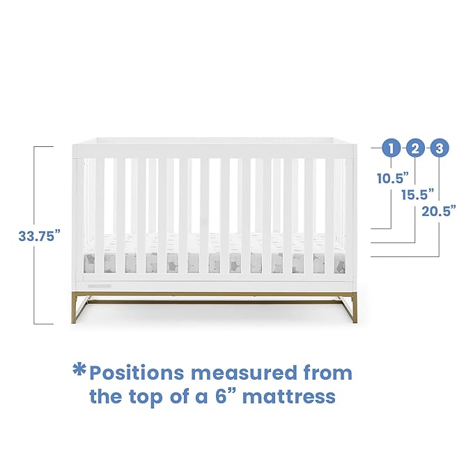 Delta Children Jade 4-in-1 Convertible Crib - Greenguard Gold Certified, Bianca White/Bronze