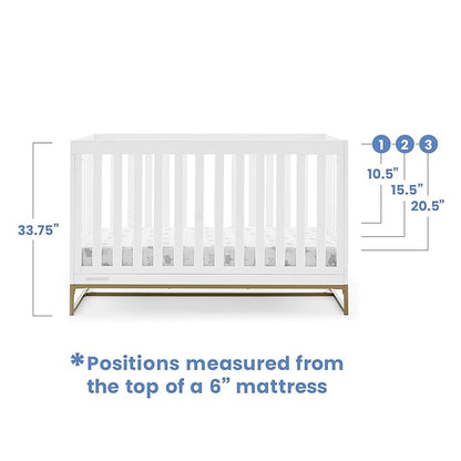 Delta Children Jade 4-in-1 Convertible Crib - Greenguard Gold Certified, Bianca White/Bronze