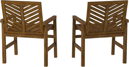Walker Edison 2 Piece Outdoor Patio Chevron Wood Chair Set All Weather Backyard Conversation Garden Poolside Balcony, Set of 2, Dark Brown