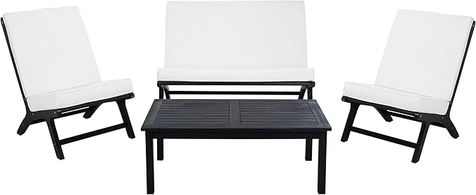 SAFAVIEH Outdoor Collection PAT7044 Conversation Set, Black/Beige