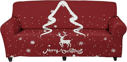 FKELYI Super Stretch Sofa Slipcover Christmas Reindeer Snowflake Printed Sofa Couch Cover Washable Furniture Protector with Elastic Bottom-M