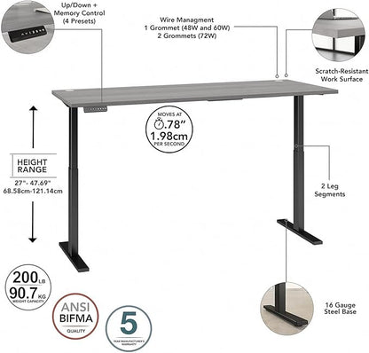 Bush Business Furniture Move 60 Electric Ergonomic Sit-Stand Computer Table for Home and Professional Office, 72W x 30D, Platinum Gray