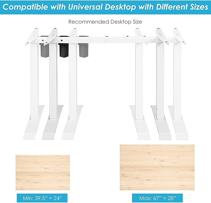 Electric, Single Motor Height Adjustable 2 Button Controller, Table Base for Work Home Office Computer Workstation Standing Desk Frame, White