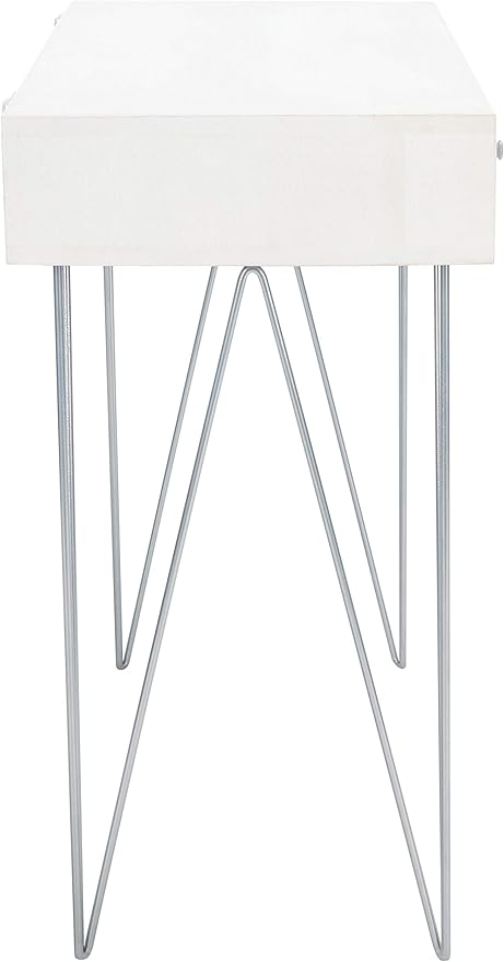 Safavieh Home Office Collection Marigold White Wash and Silver 1-Drawer Hairpin Leg Desk, 0