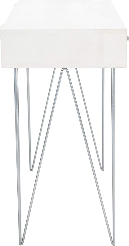 Safavieh Home Office Collection Marigold White Wash and Silver 1-Drawer Hairpin Leg Desk, 0
