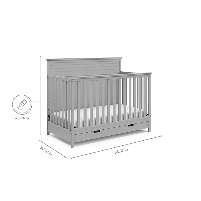 STORKCRAFT Homestead 5-in-1 Convertible Crib with Drawer (Pebble Gray) – GREENGUARD Gold Certified, Crib with Drawer Combo, includes Nursery Storage Drawer, Converts to Toddler Bed and Full-Size Bed
