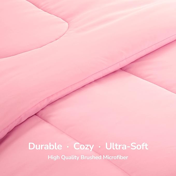SLEEP ZONE Kids Bedding Comforter Set Full/Queen Size - Super Cute & Soft Kids Bedding 7 Pieces Set with Comforter, Sheet, Pillowcase & Sham (Ballet Pink Color)
