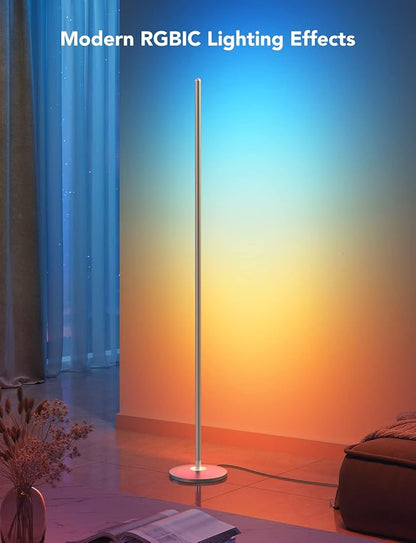 Govee RGBIC Floor Lamp, LED Corner Lamp Works with Alexa, Smart Modern Floor Lamp with Music Sync and 16 Million DIY Colors, Color Changing Standing Floor Lamp for Bedroom Living Room Silver