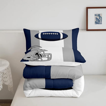 Feelyou Kids Football Comforter Set Full Size Rugby Sports Bedding Set for Boys Teens Decor Soccer Ball Game Comforter American Football Grey Blue Duvet Set Quilt 3Pcs Boys