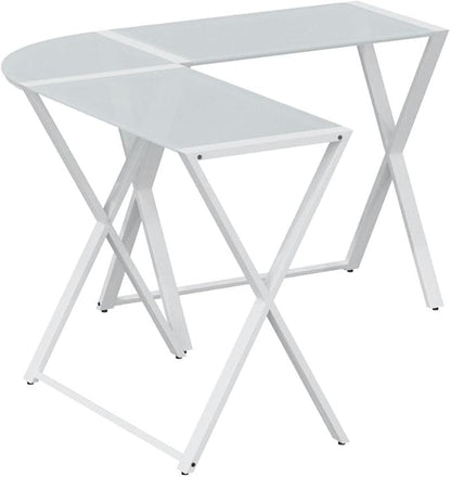 Walker Edison Wright Modern X Leg Glass Top Corner Computer Gaming L Shape Desk Home Office, 51 Inch, White