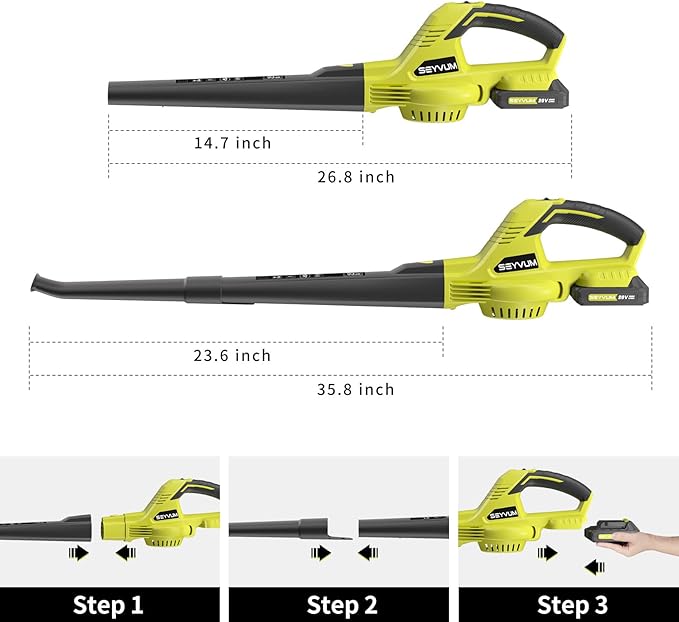 SEYVUM Leaf Blower, 20V Cordless Leaf Blower with 2 Pcs Li-ion Battery, Electric Leaf Blower for Lawn Care, 320CFM 150MPH Battery Powered Leaf Blower, for Patio, Garden Cleaning, Fast Charger Included