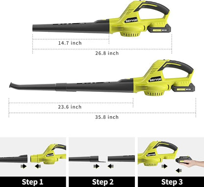 SEYVUM Leaf Blower, 20V Cordless Leaf Blower with 2 Pcs Li-ion Battery, Electric Leaf Blower for Lawn Care, 320CFM 150MPH Battery Powered Leaf Blower, for Patio, Garden Cleaning, Fast Charger Included