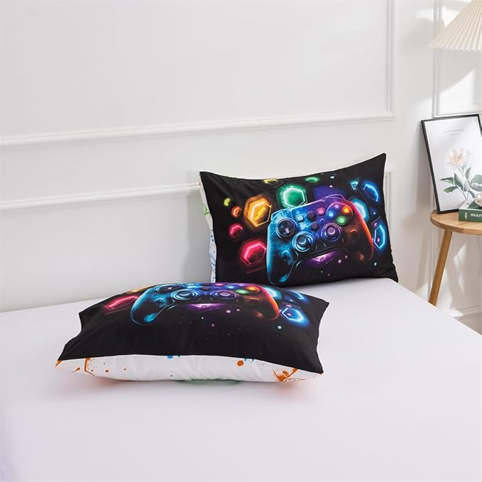 NTBED Game Console Comforter Set for Boys Girls Kids Space Universe Gaming Geometric Lightweight Microfiber Gamer Bedding Sets (Multi, Queen)
