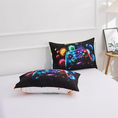 NTBED Game Console Comforter Set for Boys Girls Kids Space Universe Gaming Geometric Lightweight Microfiber Gamer Bedding Sets (Multi, Full)