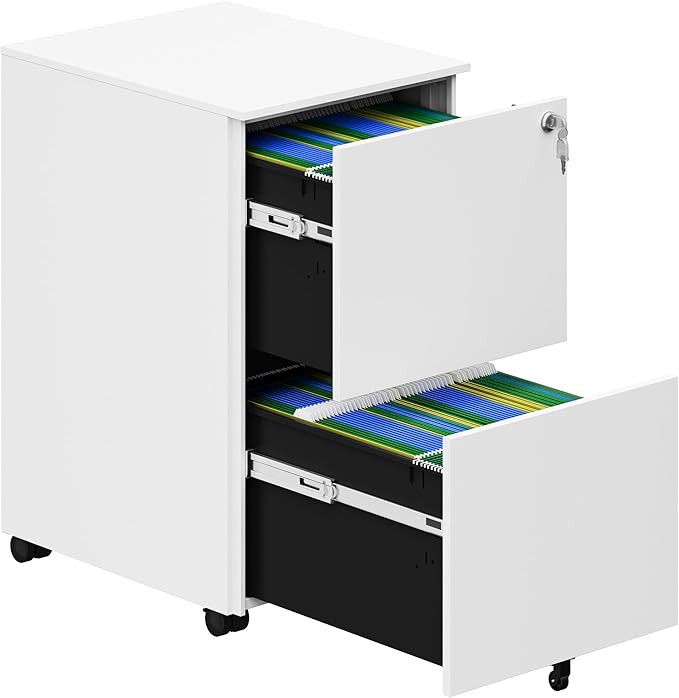 YITAHOME 2-Drawer Mobile File Cabinet with Lock, 18.9” Deep Office Filing Cabinet for Legal/Letter, Pre-Assembled Vertical Metal File Cabinet Except Wheels Under Desk White