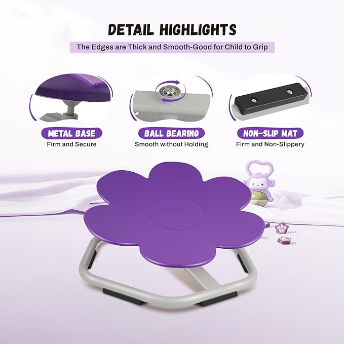 Kids Swivel Chair, Seat and Spinning Chair, Body Coordination Training Chair, Purple Petal Non Slip Sensory Toys 360° Spinning Chair for Autistic Kids Aged 3+, Improving Toddler's Physical Fitness