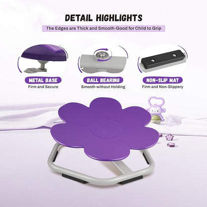 Kids Swivel Chair, Seat and Spinning Chair, Body Coordination Training Chair, Purple Petal Non Slip Sensory Toys 360° Spinning Chair for Autistic Kids Aged 3+, Improving Toddler's Physical Fitness