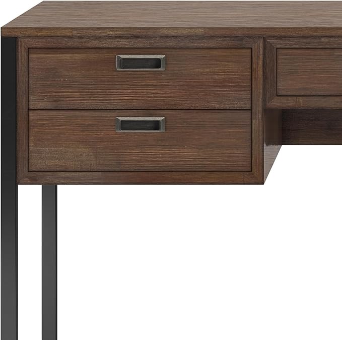 SIMPLIHOME Richmond SOLID WOOD 60 inch Wide Home Office Desk, Writing Table, Workstation, Study Table Furniture in Rustic Natural Aged Brown
