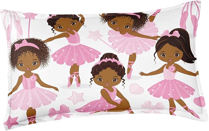 Full Bedding Sets for Girls, African American Magic Comforter Set with Ballet Dancer, Pink Bed Set for Kids Teens, Little Girls Bedroom Decor
