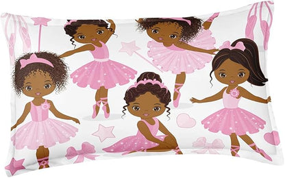 Full Bedding Sets for Girls, African American Magic Comforter Set with Ballet Dancer, Pink Bed Set for Kids Teens, Little Girls Bedroom Decor