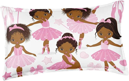 Twin Bedding Sets for Girls, African American Magic Comforter Set with Ballet Dancer, Pink Bed Set for Toddler Kids Teens, Little Girls Bedroom Decor