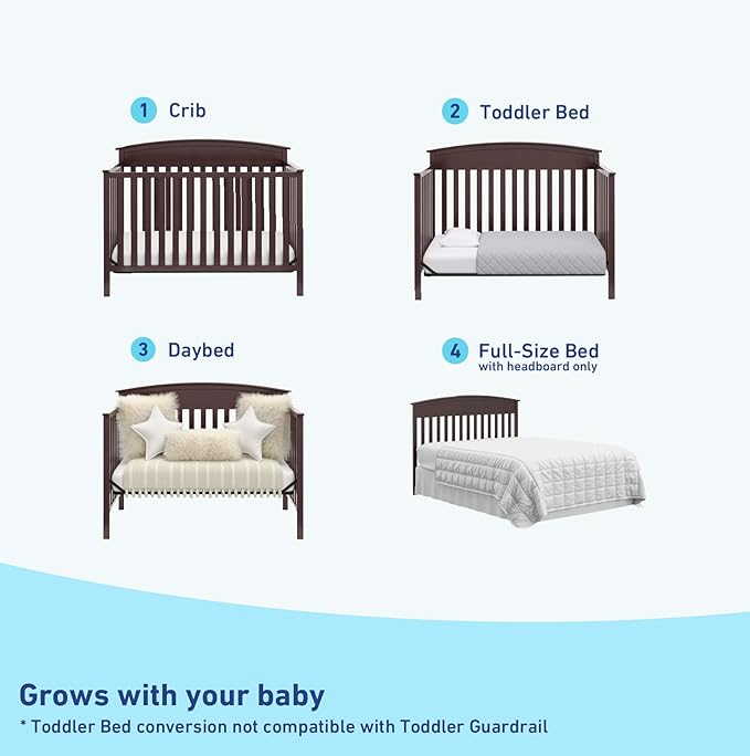 Graco Benton 5-in-1 Convertible Crib (Espresso) – GREENGUARD Gold Certified, Converts from Baby Crib to Toddler Bed, Daybed and Full-Size Bed, Fits Standard Full-Size Crib Mattress