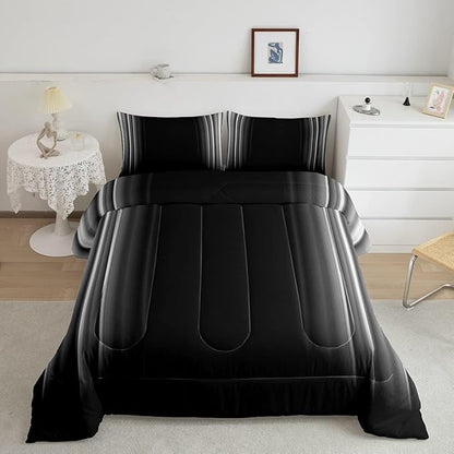 Feelyou Geometric Abstract Ombre Bedding Set Men Adults Teens Grey Gray and Black Striped Comforter Set Kids Boys Girls Simple Modern Quilt Setwith 2 Pillowcases 3Pcs Bedding Queen