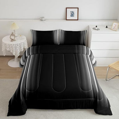 Feelyou Geometric Abstract Ombre Bedding Set Men Adults Teens Grey Gray and Black Striped Comforter Set Kids Boys Girls Simple Modern Quilt Setwith 1 Pillowcase 2Pcs Bedding Twin