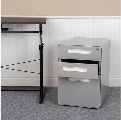 Flash Furniture Wren Ergonomic 3-Drawer Mobile Locking Filing Cabinet with Anti-Tilt Mechanism and Hanging Drawer for Legal & Letter Files, Gray