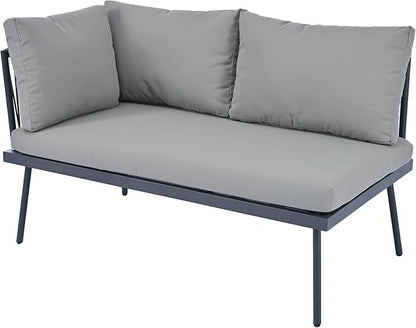 3-Piece Outdoor Furniture Set Rattan Sectional Sofa with Glass Table and Removable Cushions, All Weather PE Patio L-Shaped Couch Metal Frame, for Backyard, Poolside, Garden, Onesize, Gray