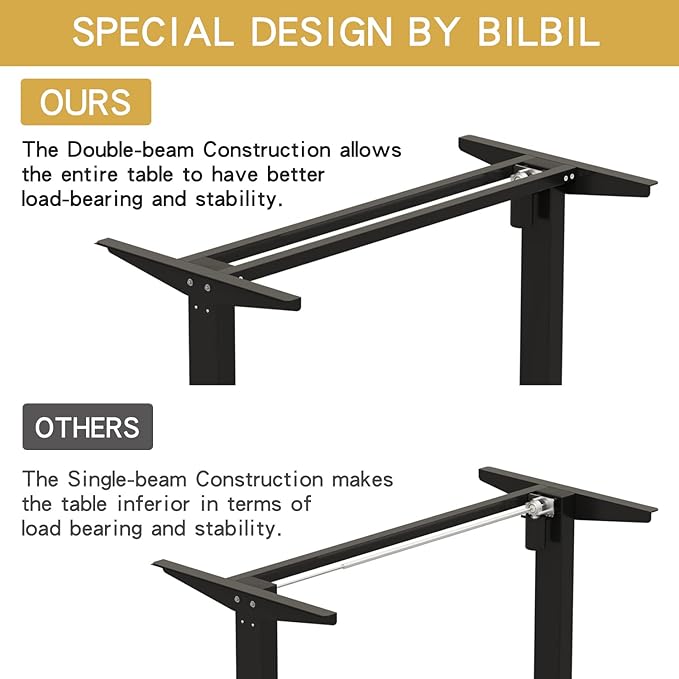 Adjustable Height Electric Standing Desk, 55 x 24 Inch Sit Stand Computer Desk with Lockable Casters, Stand Up Desk Table for Home Office, Black Frame/Rustic Brown + Black Top