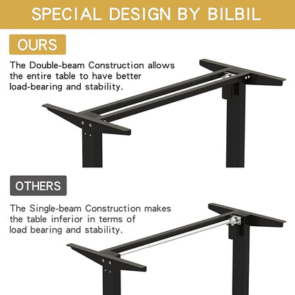 Adjustable Height L-Shaped 59 Inch Electric Standing Desk - Sit Stand Computer Desk with 3 Splice Board, Lockable Casters, Stand Up Desk Table for Home Office, Black Frame and Rustic Brown Top