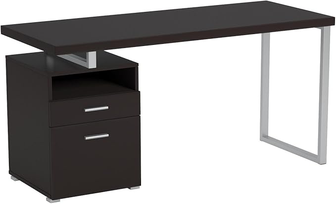 Monarch Specialties I 7145 Computer Writing Desk for Home & Office Laptop Table with Drawers Open Shelf and File Cabinet-Left or Right Set Up, 60" L, Cappuccino