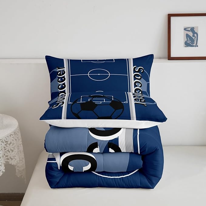 Feelyou Kids Soccer Ball Game Comforter Set Full Size Rugby Sports Bedding Set for Boys Girls Teens Bedroom Decor Football Comforter Football Lover Duvet Set with 2 Pillow Case