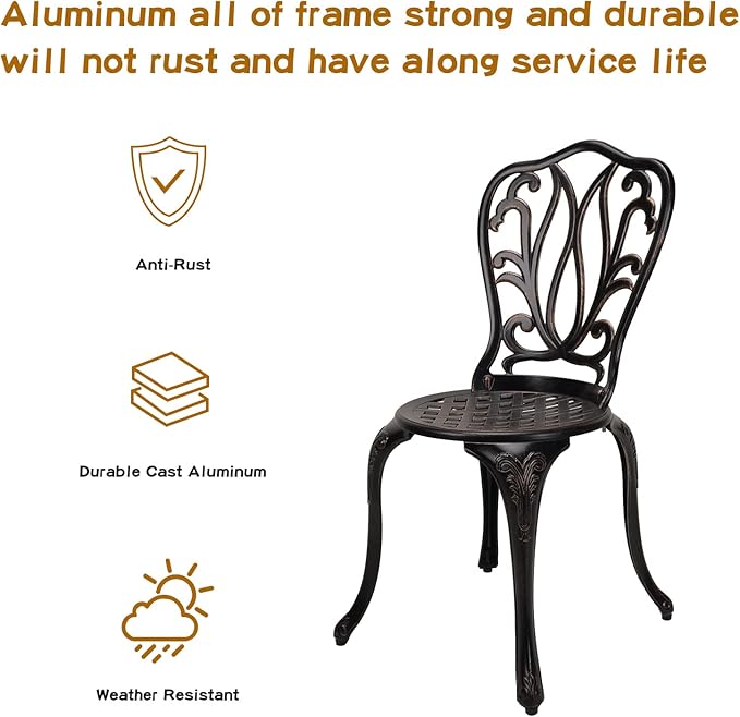 3-Piece Patio Bistro Furniture Set Cast-Aluminum Bistro Table Set for Lawn,Garden,Backyard (YILI Copper)