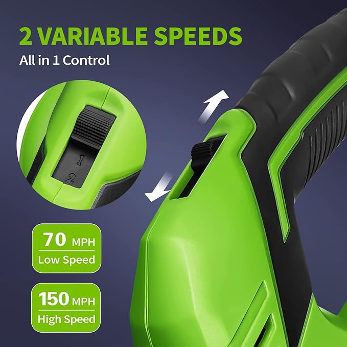 SEYVUM Leaf Blower, 20V Cordless Leaf Blower with 2 Pcs Battery, Electric Leaf Blower for Lawn Care, 320CFM 150MPH Battery Powered Leaf Blower, for Patio, Garden Cleaning, Fast Charger Included, Green