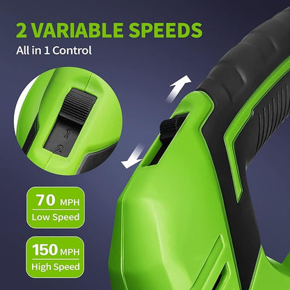 SEYVUM Leaf Blower, 20V Cordless Leaf Blower with 2 Pcs Battery, Electric Leaf Blower for Lawn Care, 320CFM 150MPH Battery Powered Leaf Blower, for Patio, Garden Cleaning, Fast Charger Included, Green