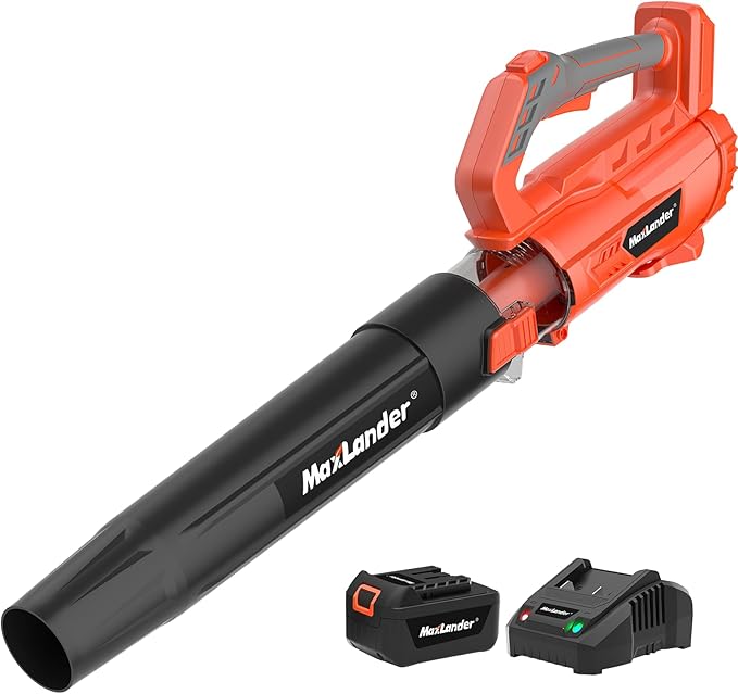 MAXLANDER Leaf Blower Cordless - 20V Electric Cordless Leaf Blower with Battery and Charger, 4.0Ah Battery Powered Leaf Blowers with 2 Speed Mode for Lawn Care, Blowing Leaves