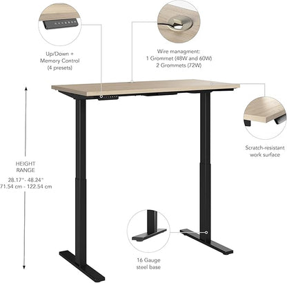 Bush Business Furniture Move 60 Series 48W x 24D Electric in Natural Elm with Black Base, Ergonomic Sit-Stand Computer Table for Home and Professional Office