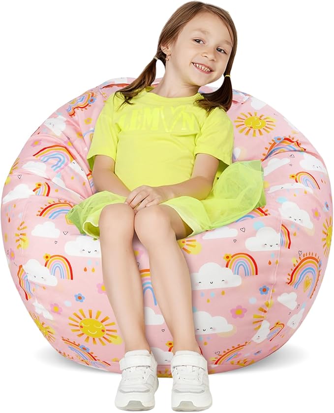 Bean Bag Chair for Kids Stuffed Animal Storage Beanbag Chairs,Toddler Toy Storage Organizer for Girls and Boys,Large 32'' Cover Only（No Filling