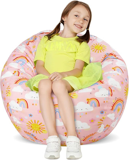 Bean Bag Chair for Kids Stuffed Animal Storage Beanbag Chairs,Toddler Toy Storage Organizer for Girls and Boys,Large 32'' Cover Only（No Filling