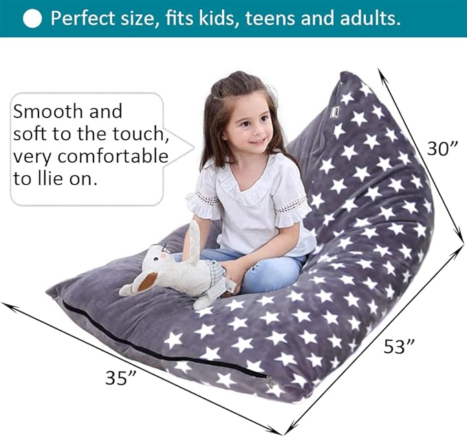 Stuffed Animal Storage Bean Bag Chair Cover, Plush Toys Organizer, Animals Doll Holder, Extra Large Lounger Designed with Handle and Zipper Super Soft for Kids and Teans -Stars Style