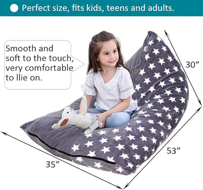 Stuffed Animal Storage Bean Bag Chair Cover, Plush Toys Organizer, Animals Doll Holder, Extra Large Lounger Designed with Handle and Zipper Super Soft for Kids and Teans -Stars Style