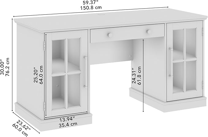 Bush Furniture Westbrook 60W Computer Desk with Storage and Keyboard Tray in White Ash | Farmhouse Desk for Home Office Workspace