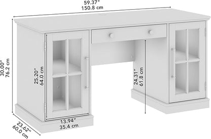 Bush Furniture Westbrook 60W Computer Desk with Storage and Keyboard Tray in White Ash | Farmhouse Desk for Home Office Workspace